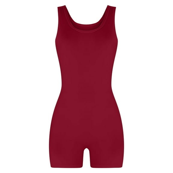 Tuphregyow Women's Solid Color Yoga Jumpsuit Comfortable Romper for Casual and Sports, Summer Beachwear Athletic Workout Women Slim Jumpsuit Wine L