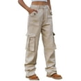 thumbnail image 1 of Tuphregyow Women's Straight Leg Cargo Pants Classic Solid Trendy Breathable New Style Comfy Leisure with Pockets Button Pants Outdoor High Waist Relaxed Trousers Khaki L, 1 of 5