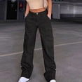 thumbnail image 1 of Tuphregyow Women's Straight Leg Cargo Pants Home Classic New Style High Waist Relaxed Trousers Solid Breathable Comfy Leisure with Pockets Button Pants Trendy Black L, 1 of 7