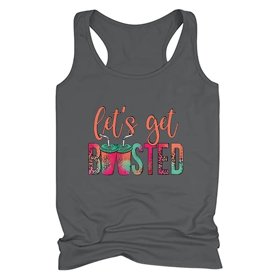 Tuphregyow Women's T Shirts Beach Funny Graphic Racerback Camisole Summer Clothes for Teen Girls Oversized T Shirts for Women Crewneck Tank Top for Women Vests Sleeveless Blouses Y2K Dark Gray XXL