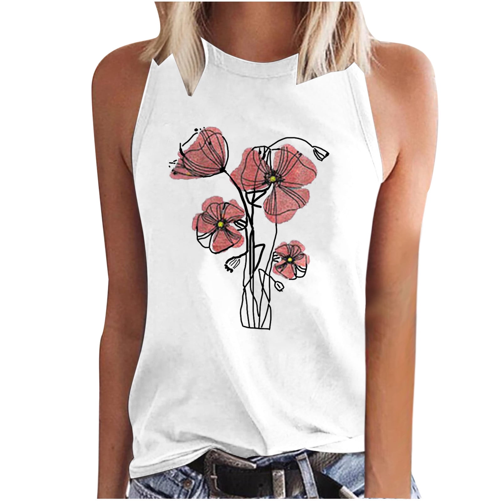 Tuphregyow Women's Shirts Floral Graphic Vest Oversized T Shirts