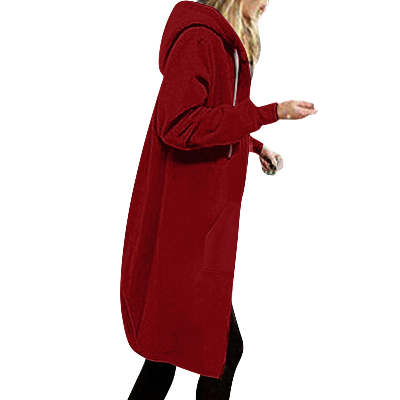 Tuphregyow Women's Thicken Fleece Knit Overcoat Clearance Zip Up Oversized  Solid Long Sleeve Lightweight Hooded Duster Coat Drawstring with Pockets  Winter Hoodies Red XXXL 