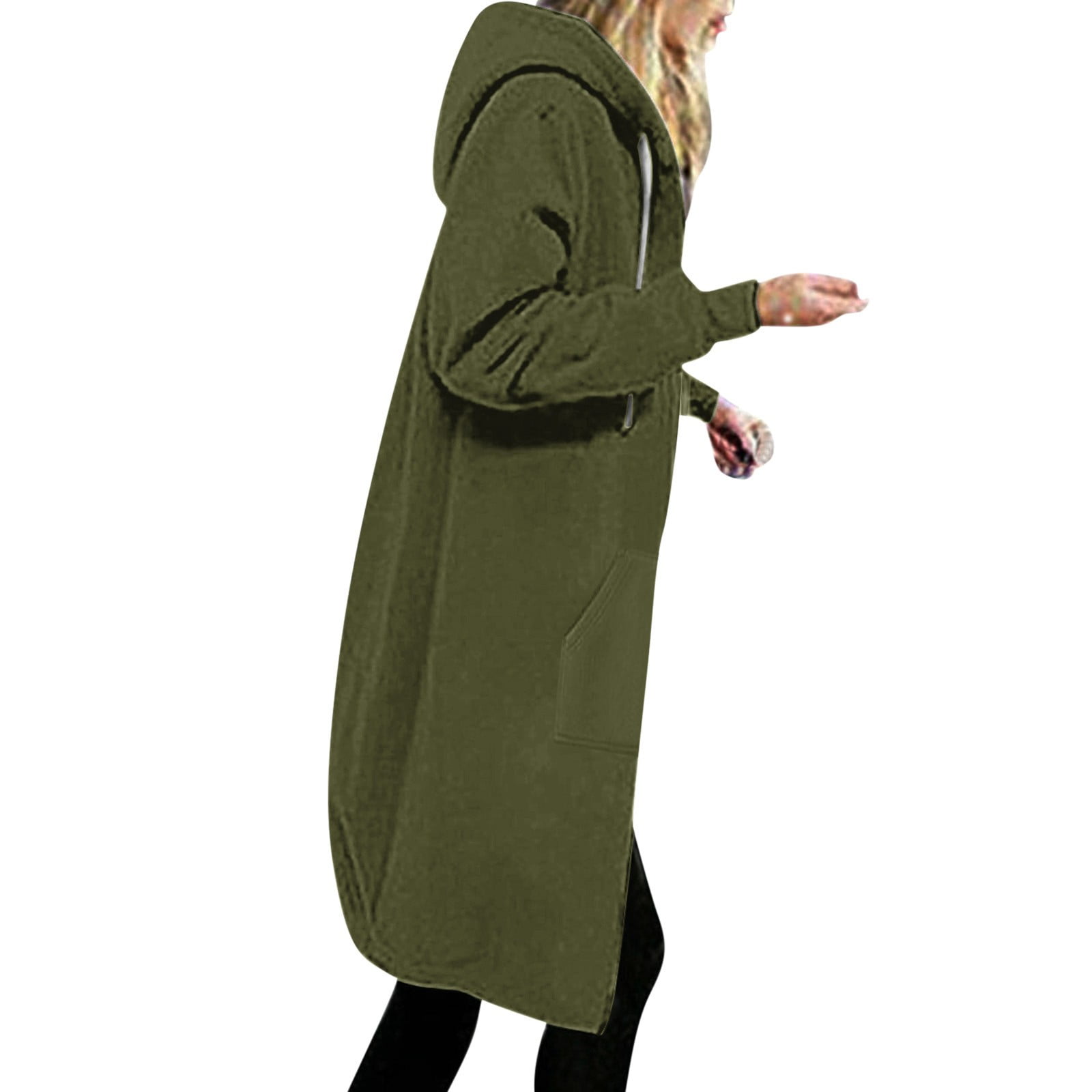 Tuphregyow Women s Thicken Fleece Knit Overcoat Clearance Zip Up Oversized Solid Long Sleeve Lightweight Hooded Duster Coat Drawstring with Pockets