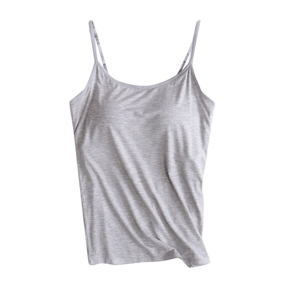 Tuphregyow Women's Tops With Chest Pad No Steel Rings Cup One Body Bottom Underwear Yoga Sports Tee Shirts Y2K Cami Slim Camisole Blouse Sleeveless Summer Vest Tank Tops for Women Solid Tee Gray L