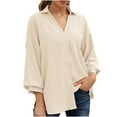 thumbnail image 1 of Tuphregyow Women's Tops Clearance Classic V Neck Fashion Loose Outwear New Style Trendy Breathable Solid Lightweight Slouchy Half Sleeve Blouse Button Down Leisure Tops Beige L, 1 of 6
