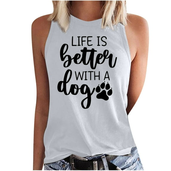 Tuphregyow Women's Tops Sleeveless Blouses Vests Crewneck Tank Top for Women Letter Printed Camisole Summer Clothes for Teen Girls Y2K Clothing Oversized T Shirts for Women White XXL