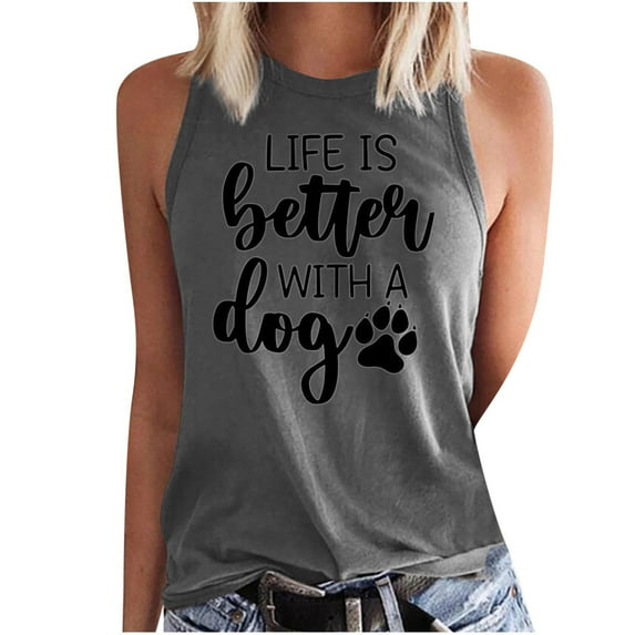 Tuphregyow Women's Vest Sleeveless Blouses Vests Crewneck Tank Top for Women Letter Printed Camisole Summer Clothes for Teen Girls Y2K Clothing Oversized T Shirts for Women Dark Gray L