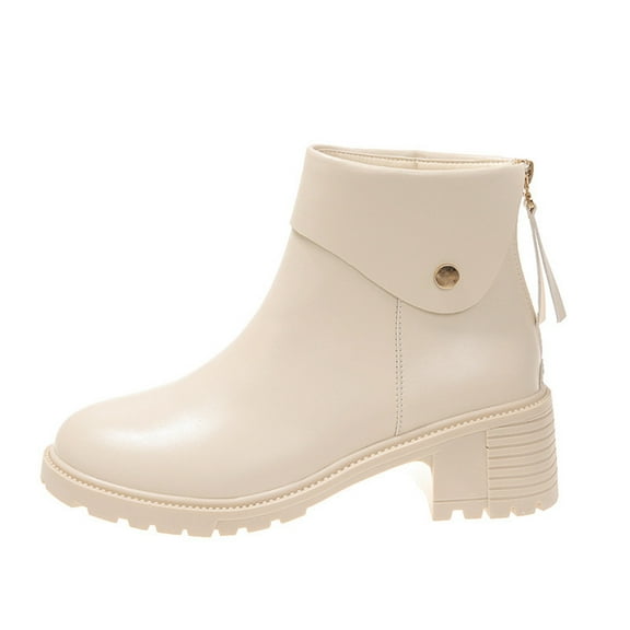 Tuphregyow Women's Vintage Western Style Leather Calf Boots with Hidden Wedge Heel and Zipper Fastening White 35