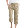 thumbnail image 1 of Tuphregyow Women's Wide Leg Capris Relaxed Stretch Solid Color Casual Lounge Pants Jogger with Pockets Pleated Drawstring Leisure Mid Waist Trousers Lounge Trendy Khaki S, 1 of 5