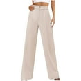 thumbnail image 1 of Tuphregyow Women's Wide Leg High Waisted Business Pants Straight Cut Capris with Pockets, Perfect for Office and Outdoor Wear Beige S, 1 of 6
