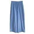 thumbnail image 1 of Tuphregyow Women's Wide Leg Oversized Capris Solid Cotton Linen Pleated Baggy with Pockets Pants Fitting Drawstring Mid Waist Loose Soft Trousers New Style Trendy Blue M, 1 of 3