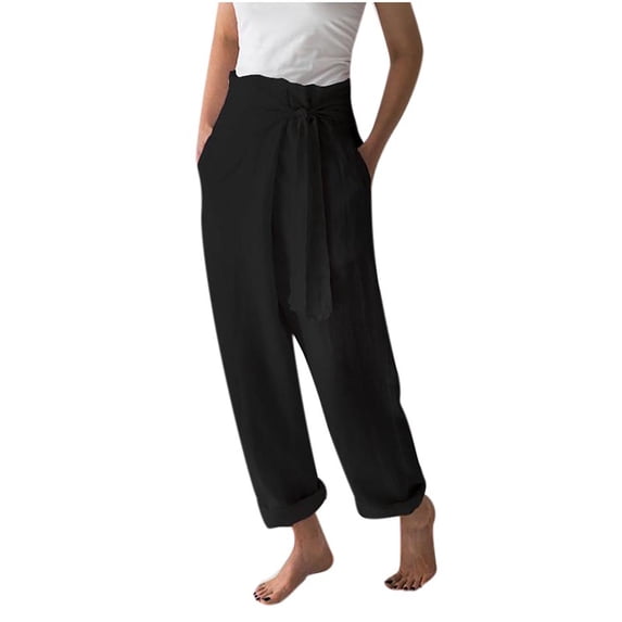 Tuphregyow Women's Wide Leg Pants Elastic Fashion Trousers with Pockets Solid Color Stretch Relaxed Trendy Work Pants Loose Flowy Wrap High Waisted Business Casual Pants Lounge Black XXL