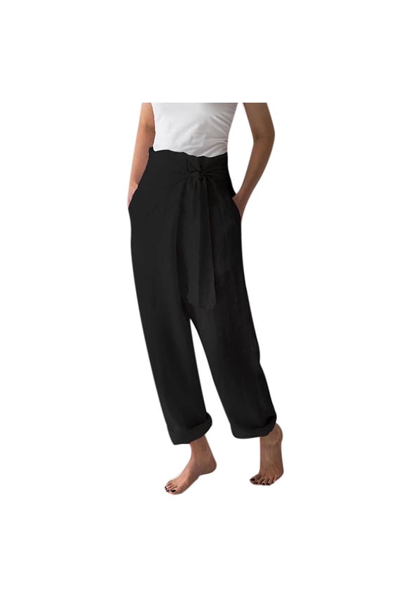 Women's Wide Leg Pants Elastic Fashion Trousers with Pockets Solid Color Stretch Relaxed Trendy Work Pants Loose Flowy Wrap High Waisted Business Casual Pants Lounge Black XL