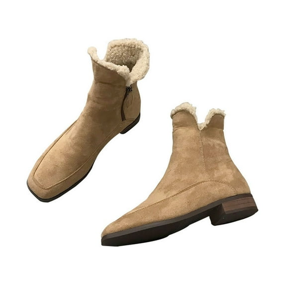 Tuphregyow Women's Winter Snow Boots with Low Heel, Padded Cotton Lining, and Zipper Closure Snow Boots Women's Shoes Khaki 38