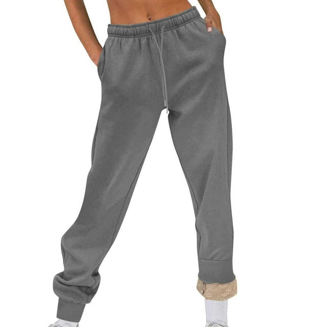 Tuphregyow Women's Winter Warm Fleece Lined Leggings with Pockets Casual Solid Elastic Waist Long Pants for Yoga Pants Lady Fashion Pants Gray M