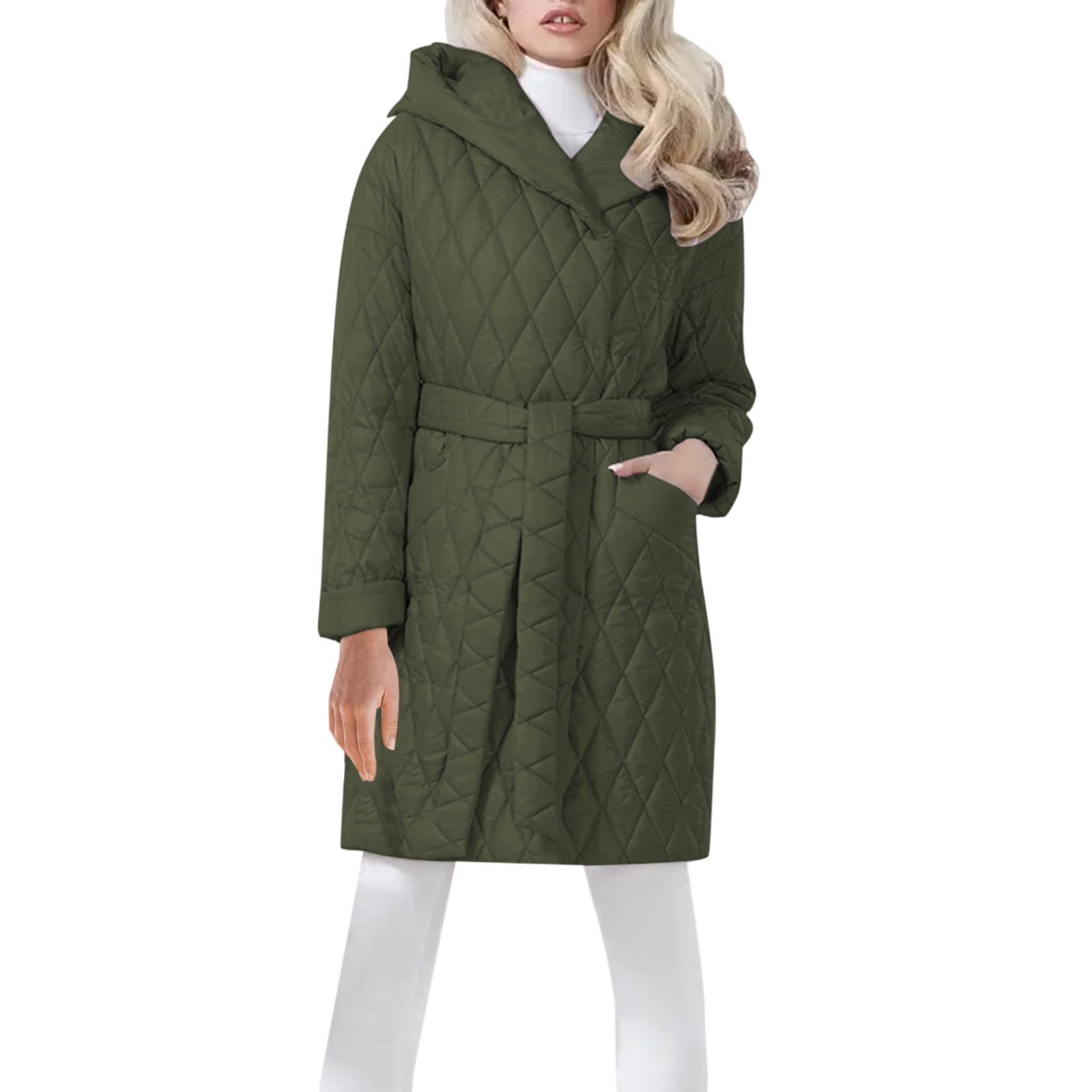Tuphregyow Women's Wool Pea Coat Hooded Solid Classic Long Sleeve Lapel