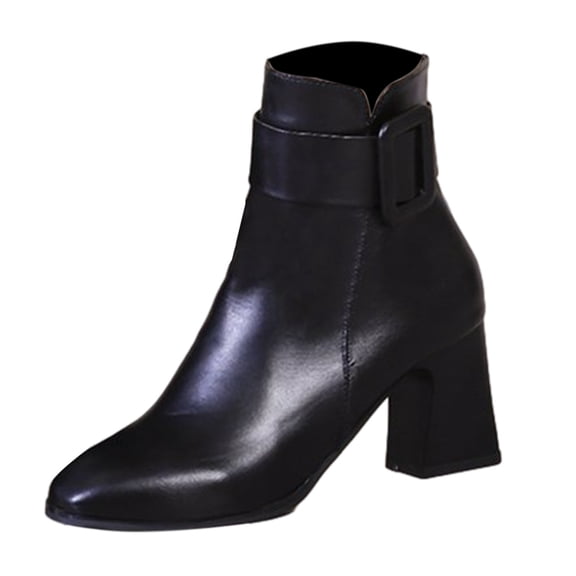 Tuphregyow Women's Zipper Boots with Thick Sole, Slim Fit, Pointed Toe, and Stylish Leather Stitching Thick Bottom Boot Black 39