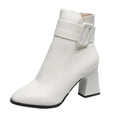 thumbnail image 1 of Tuphregyow Women's Zipper Boots with Thick Sole, Slim Fit, Pointed Toe, and Stylish Leather Stitching Thick Bottom Boot White 38, 1 of 1