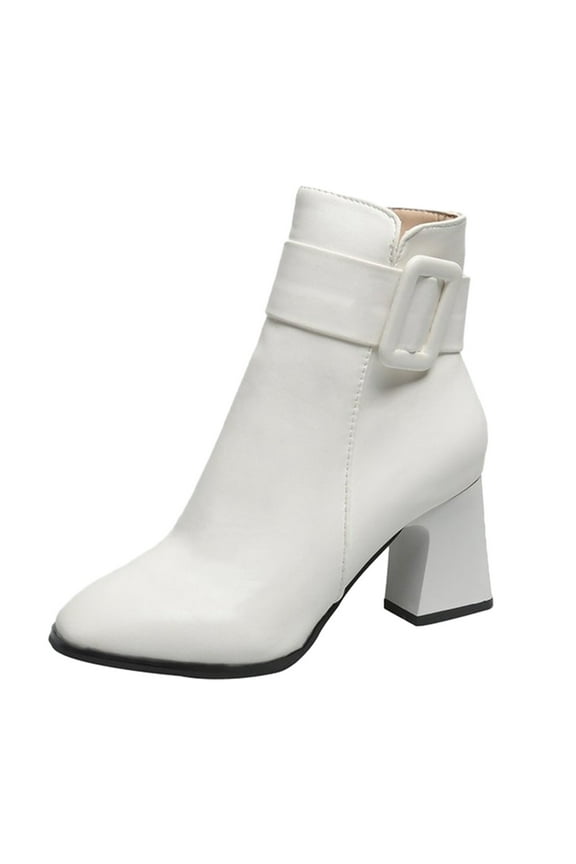 Women's Zipper Boots with Thick Sole, Slim Fit, Pointed Toe, and Stylish Leather Stitching Thick Bottom Boot White 40