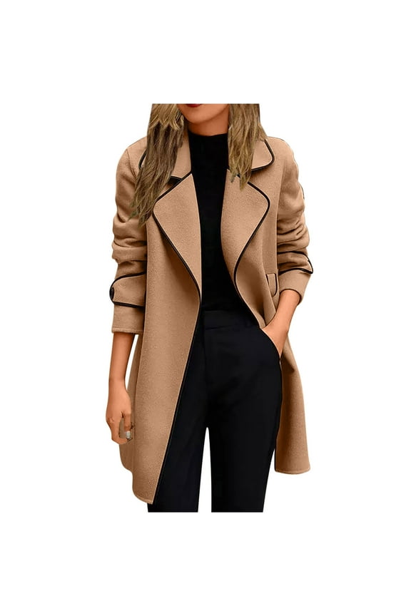 Women's trench Solid New Style Trendy Fleece Loose Fashion with Pockets Blazers Collared Office Long Sleeve Blazer Jacket Brown XXL
