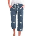 thumbnail image 1 of Tuphregyow Womens Cotton Linen Wide Leg Pant High Waist Drawstring Pant Elastic Comfy Flower Pants Workout Knee Length Pants With Pockets Print Navy M, 1 of 5