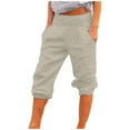 thumbnail image 1 of Tuphregyow Womens Cotton Linen Wide Leg Pants High Waist Straight Pants Leisure Quick Dry Capris Workout Knee Length Pants With Pockets Solid Coffee M, 1 of 7