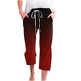 thumbnail image 1 of Tuphregyow Womens High Waisted Drawstring Wide Leg Pants Comfy Casual Loose Trousers with Pockets Elastic Pants Straight Gradian Color Red L, 1 of 5