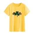 thumbnail image 1 of Tuphregyow Womens Tops Clearance Plaid Clover Graphic Tee Basic Pullover Summer Short Sleeve Round Neck Tunic Tops Casual Blouse Y2K Clothing Plus Size T Shirts for Women Yellow S, 1 of 4