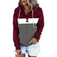 thumbnail image 1 of Tuphregyow Womens Tops Drawstring Hooded Neck Striped Long Sleeve Plus Size Tunic Top For Ladies Comfy Casual Sweatshirt Pullover Blouse with Pocket Loose Tummy Hiding Wine L, 1 of 6