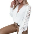thumbnail image 1 of Tuphregyow Womens Tops Lace Hollow Out Blouse T-Shirt Loose Tummy Hiding Deep V-Neck Long Sleeve Plus Size Tunic Top For Ladies Comfy Casual Solid Color White XL, 1 of 9