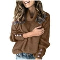 thumbnail image 1 of Tuphregyow Womens Tops Turtleneck Solid Color Long Sleeve Plus Size Tunic Top For Ladies Comfy Casual Buttons Sweater Elegant Loose Tummy Hiding Brown XXL, 1 of 9