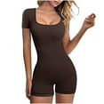 thumbnail image 1 of Tuphregyow Womens U Neck Short Sleeve Bodysuit, Slim Fit Bodycon Jumpsuit Romper for Casual or Athletic Activities, Stretchy and Comfortable Summer Wear with Relaxed Elastic Brown S, 1 of 5