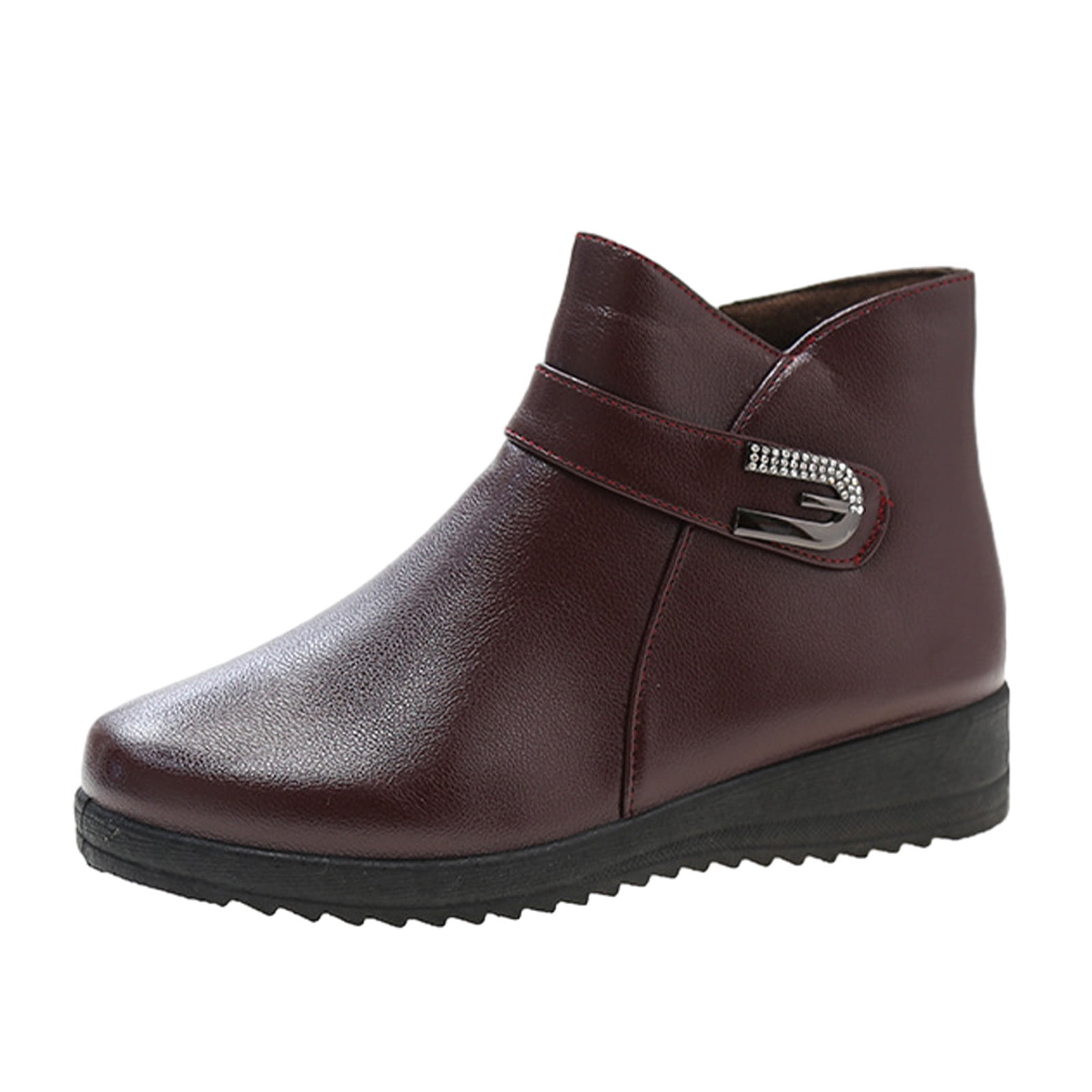 Tuphregyow Womens Winter Ankle Boots with Warm Lining Thickened Booties Zipper Closure Flat Sneakers for Outdoor Activities Brown 39