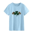 thumbnail image 1 of Tuphregyow Womes T Shirts Plaid Clover Graphic Tee Basic Pullover Summer Short Sleeve Round Neck Tunic Tops Casual Blouse Y2K Clothing Plus Size T Shirts for Women Blue XXXL, 1 of 3