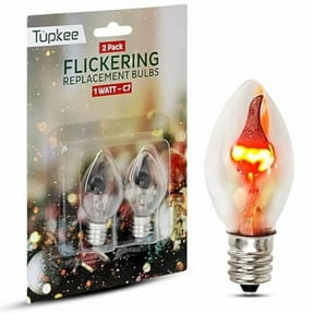 Tupkee C7 Flickering Flame Bulb 1W, Flicker Flame Light Bulb with a Orange Glow That Flickers and Dances Up and Down - Replacement for E12 Base Halloween, Christmas Candolier Window Candle - 2/Pkg