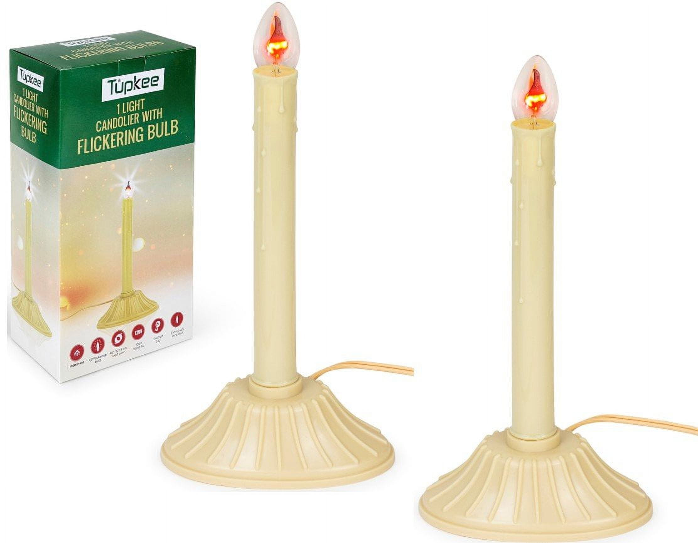Tupkee Christmas Candolier Window Candle with Flickering Bulb Includes Extra Bulb 48 Iinch Lead Wire Suction Cup Single Indoor Flameless