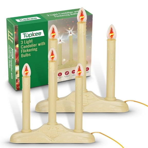 Tupkee Christmas Candolier Window Candles  with Flickering Bulbs  3-Lights Indoor -Flameless Electric Window Candles Candelabra - 2 Pack
