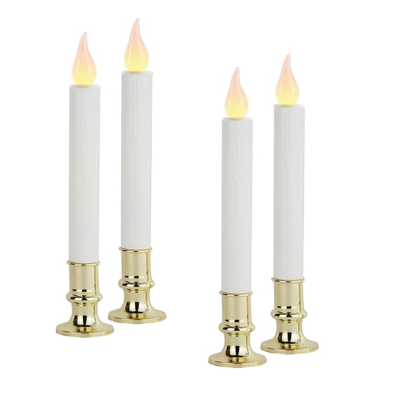 Tupkee Flickering LED Window Candles Set of 2 Battery-Operated Flameless Christmas Candles with Flickering Flame & Timer for Holiday Window & Home Decoration - Pack of 2 - Total 4 Candles