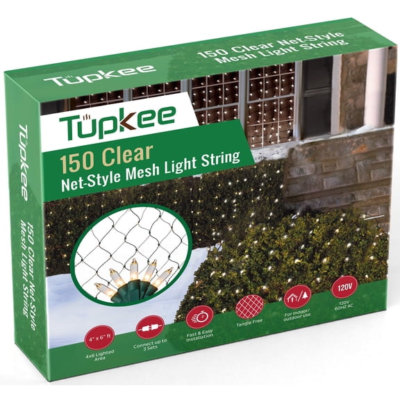 Tupkee Christmas Light Net 150 Clear Warm Mesh Lights - 4 ft x 6 ft Outdoor/Indoor Net Lights for Bushes, Hedges or Trees
