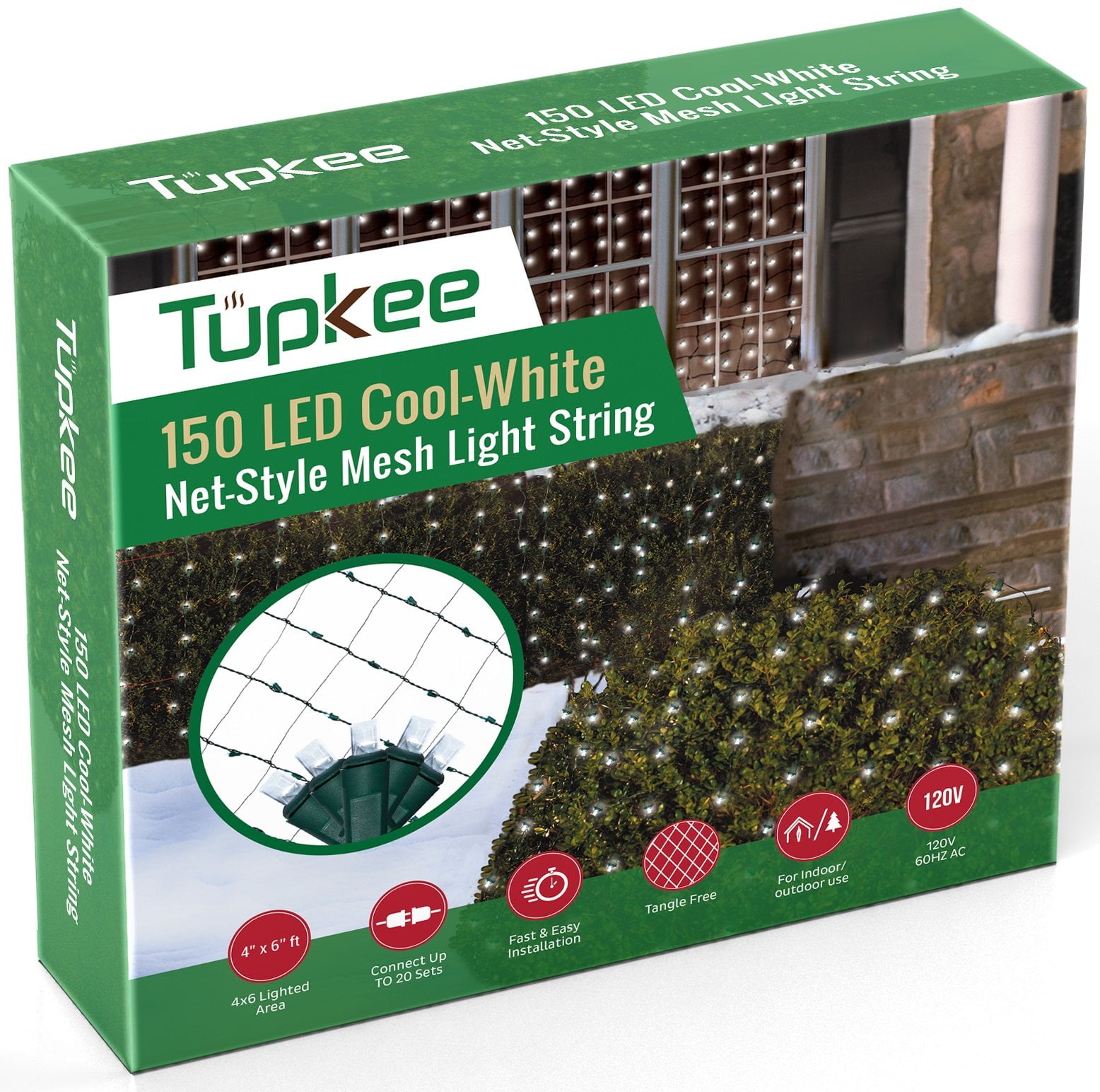 Tupkee Christmas Light Net 150 LED CoolWhite Mesh Lights 4 ft x 6 ft Outdoor/Indoor Net