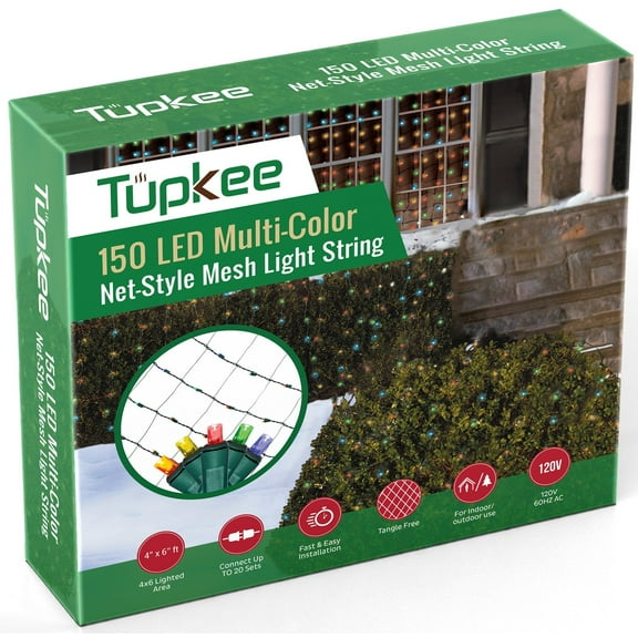 Tupkee Christmas Light Net  150 LED Multi-Color Mesh Lights - 4 ft x 6 ft  Outdoor/Indoor  Net Lights for Bushes, Hedges or Trees