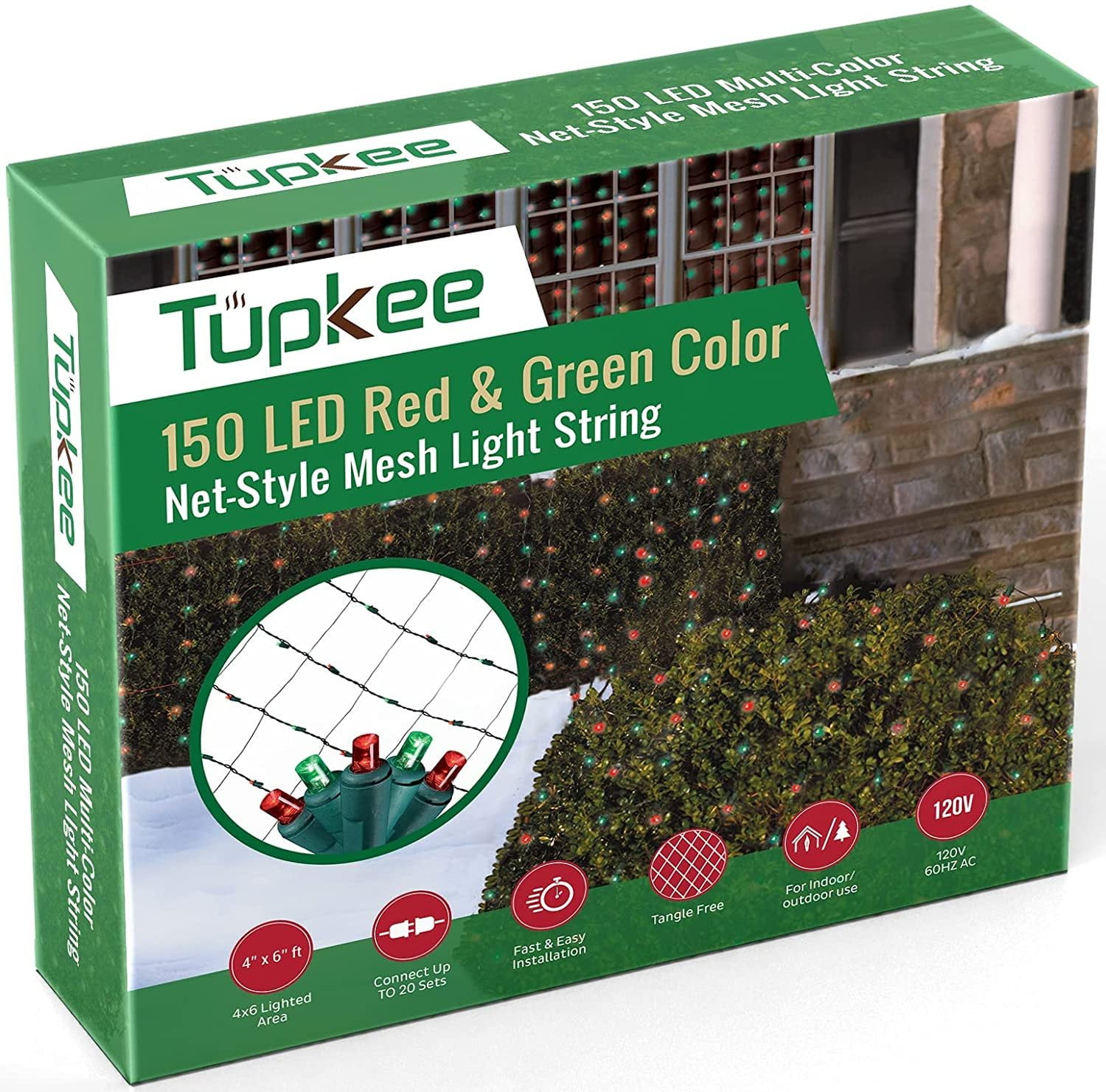 Tupkee Christmas Light Net 150 LED Red & Green Mesh Lights 4 ft x 6