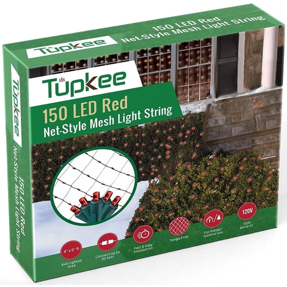 Tupkee Christmas Light Net  150 LED Red Mesh Lights - 4 ft x 6 ft  Outdoor / Indoor  Net Lights for Bushes, Hedges or Trees