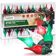Christmas Random Shimmering Twinkle Flame Tip Light Set - 8 of 50 Lights Twinkle 50 Mini Bulbs with Teardrop Covers - Indoor Outdoor - 15.5 Feet String - Holiday Decor Christmas Tree Lights