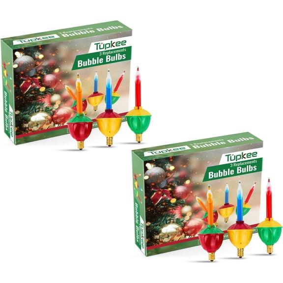 Tupkee Christmas Replacement Bubble Lights 3 Multi-Color Light Bulbs - Christmas Tree Holiday Decor - 2 Pack Total 6 Lights