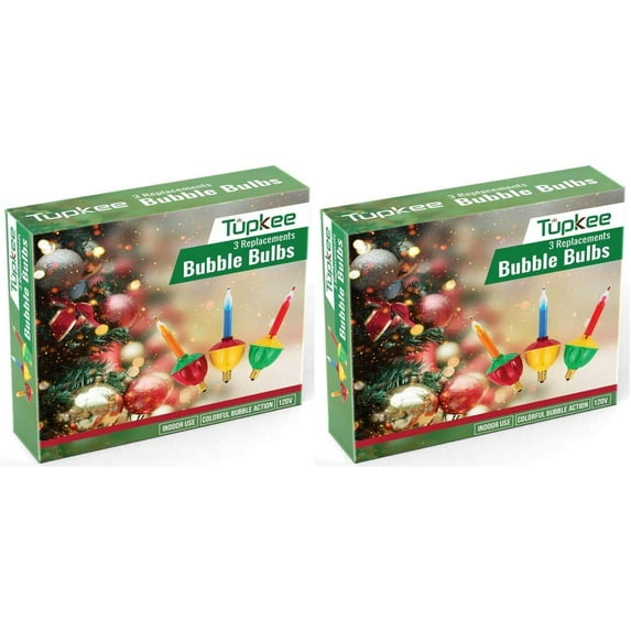 Tupkee Christmas Replacement Bubble Lights 3 Multi-Color Light Bulbs - Christmas Tree Holiday Decor - 2 Pack Total 6 Lights