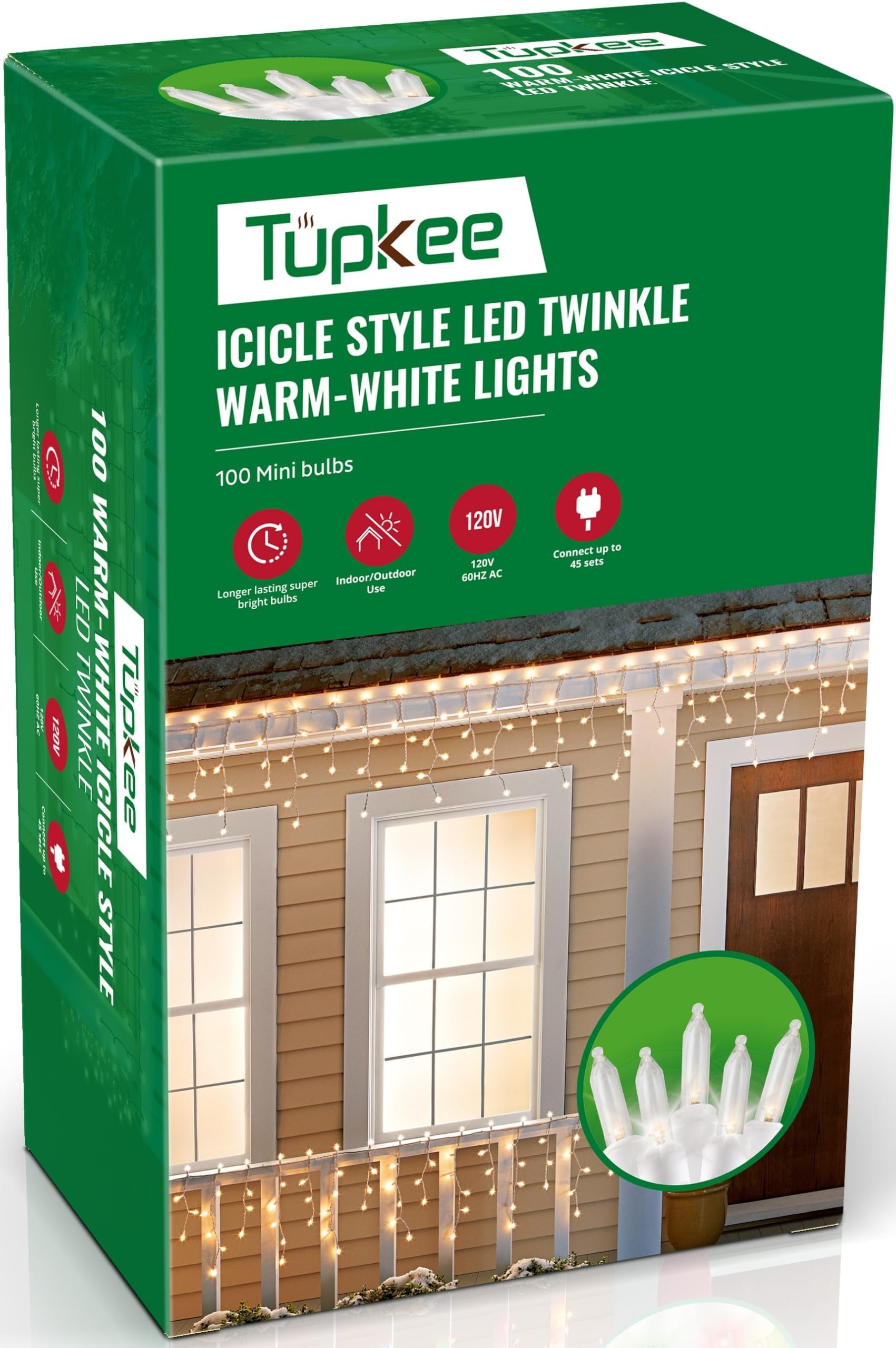 Tupkee Christmas Twinkle Icicle Lights - 12 of 100 Bulbs Twinkle - 5.5 Feet Light String - 100 LED Warm-White Bulbs - Indoor Outdoor - Random Shimmering Twinkling Sparkling Christmas Icicle Lights