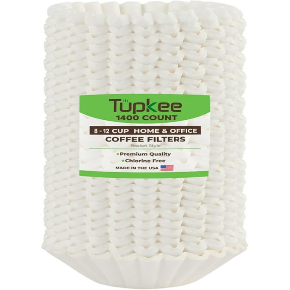 Tupkee Coffee Filters 8-12 Cups - 1400 Count, Basket Style, White Paper, Chlorine Free Coffee Filter, Made in the USA