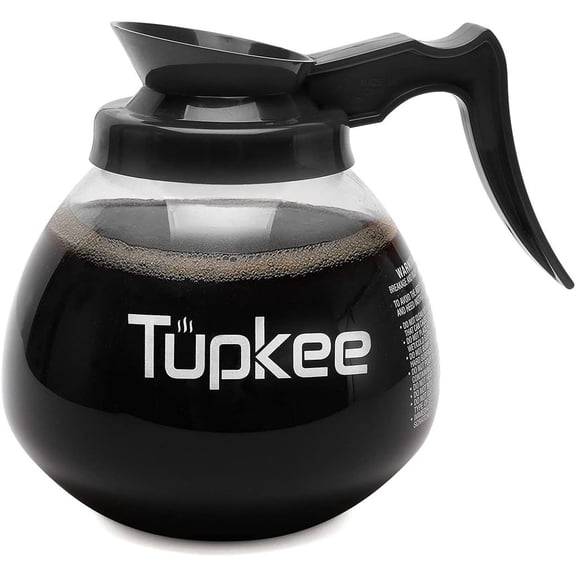 Tupkee Commercial Coffee Pot Replacement - SHATTER-RESISTANT Restaurant Glass Decanter Carafe - 64 oz 12 Cup, Black Handle/Regular, Compatible with Wilbur Curtis, Bloomfield, Bunn Coffee Pot