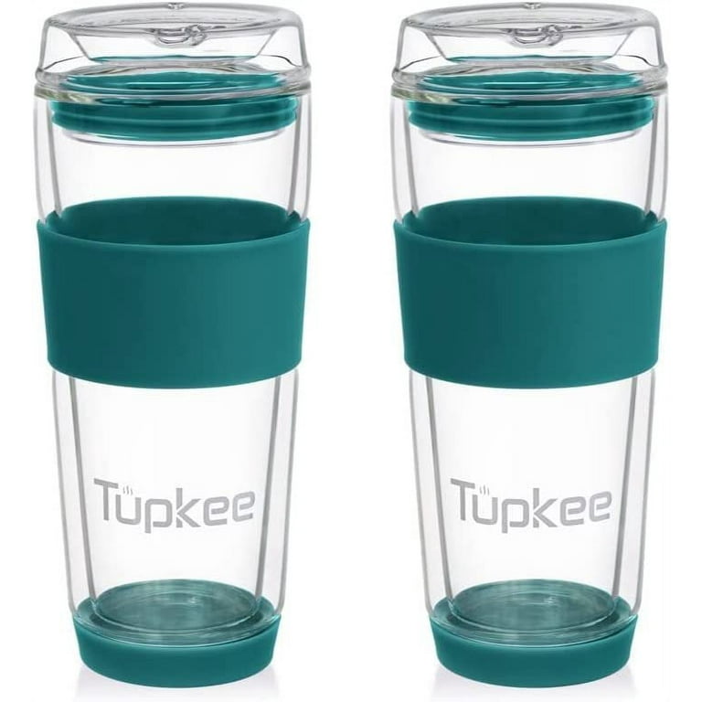 Tupperware Straight Sided Tumblers Cups with Lids 16 Ounce - Blue Color 